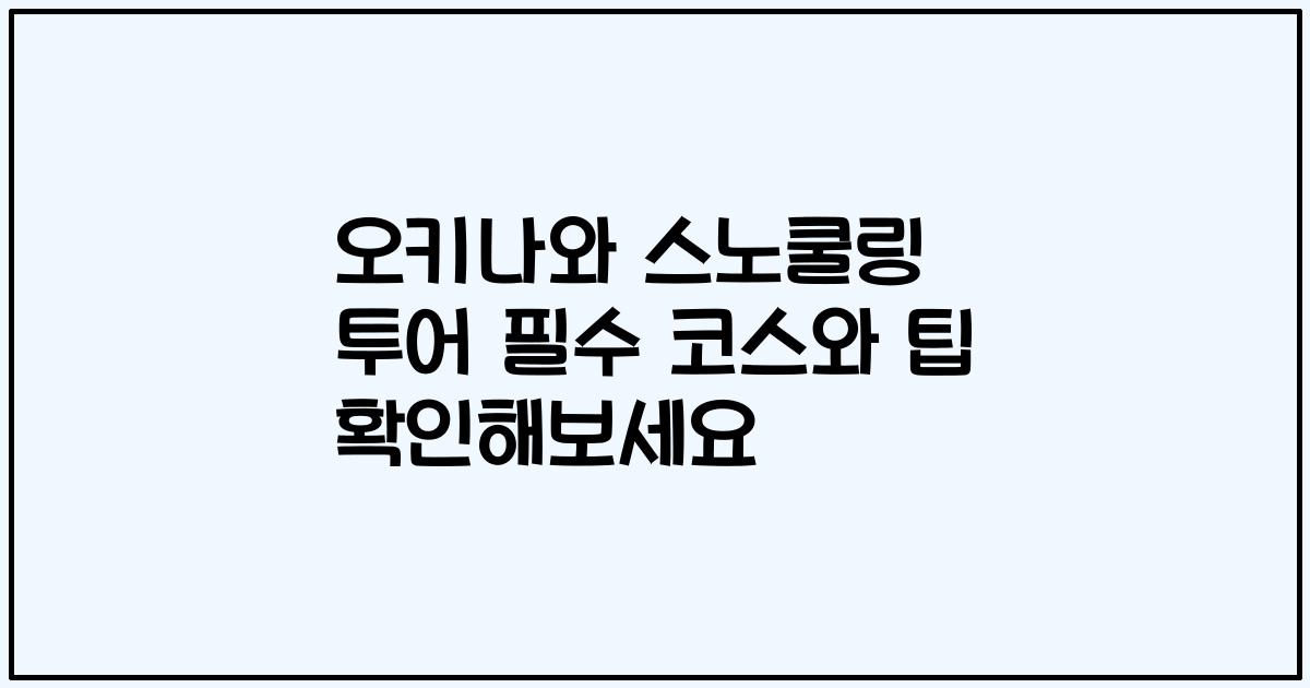 오키나와 스노쿨링 투어 필수 코스와 팁 확인해보세요