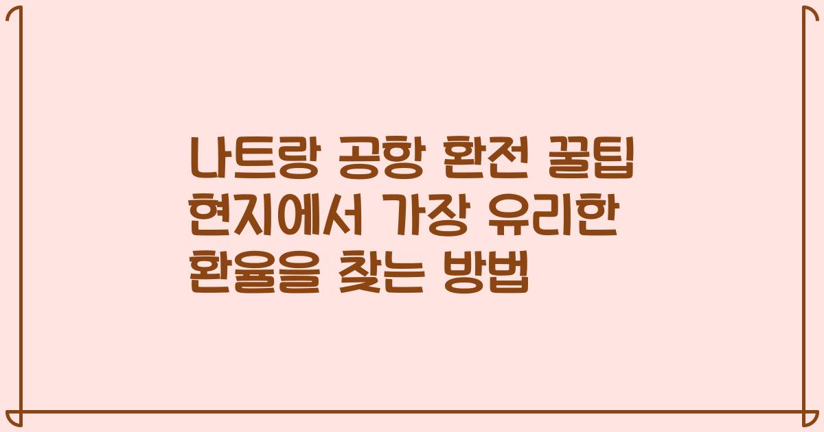 나트랑 공항 환전 꿀팁 현지에서 가장 유리한 환율을 찾는 방법